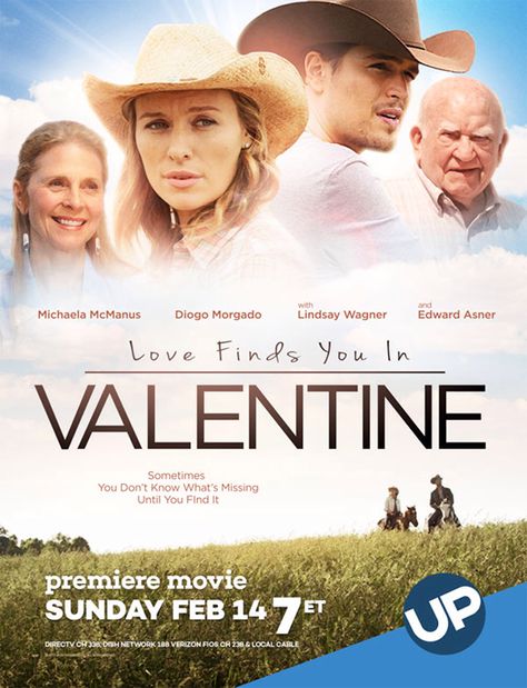 Law student Kennedy Blaine (Michaela McManus) inherits a ranch in the smalltown of Valentine, Nebraska. She travels to Valentine with the intentof selling the ranch, but is drawn to the area’s beauty – and to the ranch foreman, Derek Sterling (Diogo Morgado). Valentines Movies, Horse Movies, The Lone Ranger, Christian Movies, Movies 2016, 3d Studio, Romantic Drama, Hallmark Movies, Family Movies