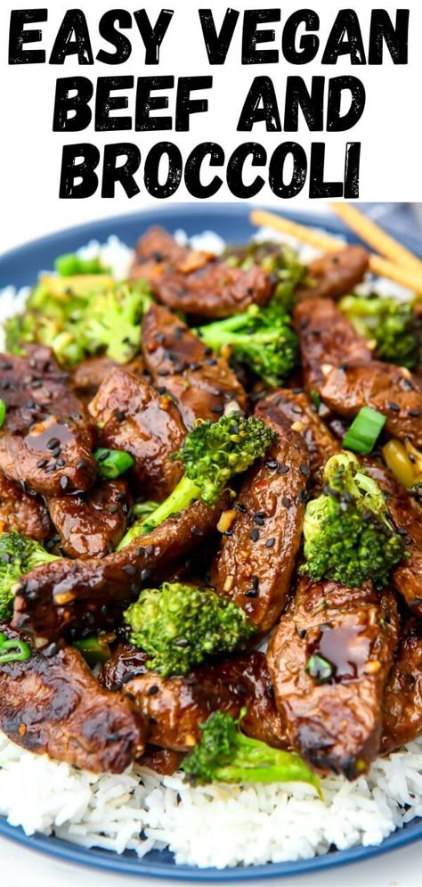 Vegan Steak Dinner, Vegan Beef And Broccoli Sauce, Tempeh And Broccoli, Vegetarian Beef Recipes, Beef Tofu Recipe, Tofu Beef And Broccoli, Vegan Steak Tips, Plant Based Steak Recipes, Beyond Beef Tips Recipes