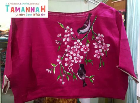 Pink Blouse Designs, Saree Painting Designs, Fabric Painting Techniques, Hand Painted Dress, Fabric Painting On Clothes, Traditional Blouse Designs, Dress Painting, Fabric Paint Designs, Hand Painted Clothing