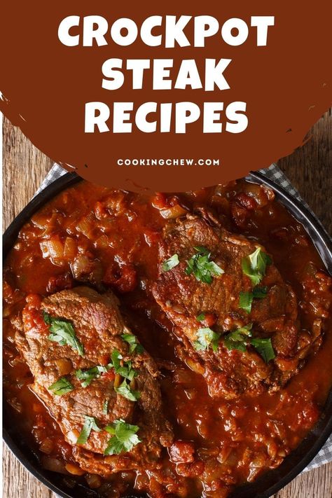 17 Best Crockpot Steak Recipes Tbone Steak In Crock Pot, Tbone Steak Recipe Slow Cooker, Crockpot Chuck Steak Recipes, Slow Cooker Chuck Steak Recipes, Tip Steak Recipes Crock Pots, Steak Pizzaiola Crock Pot, Crockpot Top Sirloin Steak, Rib Steak Recipe Crockpot, Steaks In Crockpot