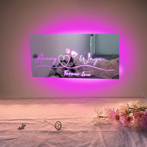 Neon Sign For Bedroom, Lamp Amazon, Neon Lamp, Sign For Bedroom, Mood Lights, Mirror Sign, Mirror With Led Lights, Lighted Mirror, Neon Sign Bedroom