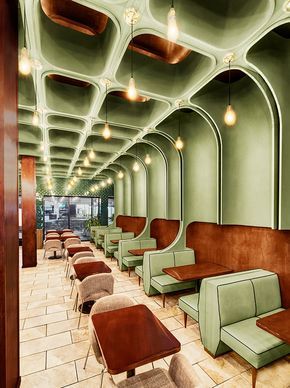 Diner Aesthetic, Café Design, Interior Design Minimalist, Design Hotel, Green Interiors, Restaurant Interior Design, Hospitality Design, Hotel Design, Restaurant Interior