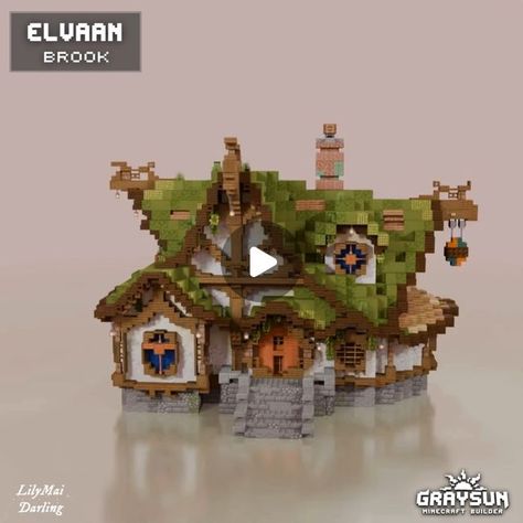 Minecraft Goblin House, Elf House Minecraft, Elven Minecraft Builds, Minecraft Elven Build, Fantasy House Design, Minecraft Swamp House, Elven Minecraft, Minecraft Fairy Village, Minecraft Elven