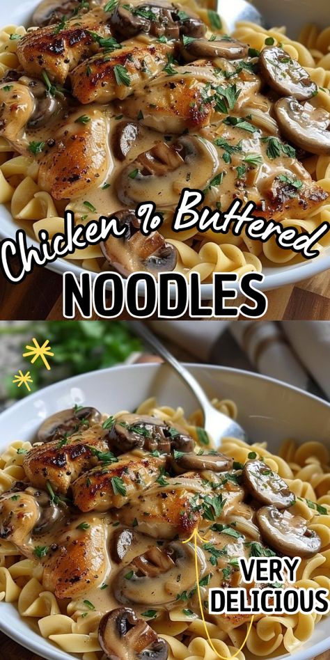 Chicken with Buttered Noodles Spaghetti Limone, Buttered Noodles Recipe, Vodka Sauce Recipe, Egg Noodle Recipes, Spicy Pasta, Chicken Recipies, Pasta Water, Scrumptious Food, Buttered Noodles