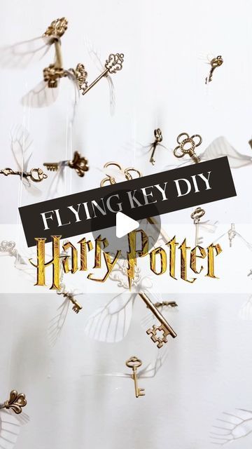 Department Of Wizardry on Instagram: "DIY HP ⚡️ Flying Key Mobile 🗝️🪽

Here’s a fun, magical, and super easy Harry Potter DIY project that’s also budget-friendly! 🧙‍♂️✨

Materials you’ll need:
💛Metal hoops 💛Vintage key charms 💛Dragonfly wings 💛Sticky pads 💛Fishing wire 💛Gold spray paint 💛Super glue 💛Scissors

Instructions:

1. First, lay out your keys if you’re planning to spray paint them. Give them a coat of gold spray paint and let them dry. Once dry, flip them over and paint the other side. 

2. While the keys are drying, cut four equal lengths of fishing wire. Attach these to all four corners of the larger metal hoop, leaving plenty of wire on both ends — enough to tie the bottom hoop to the top, and enough to gather the wires together for hanging. 

3. Once the wires are i Harry Potter Keys With Wings Printable, Harry Potter Art And Craft Ideas, Harry Potter Keys With Wings, Harry Potter Keys, Flying Keys Harry Potter, Harry Potter Flying Keys, Harry Potter Key, Flying Keys, Key Mobile