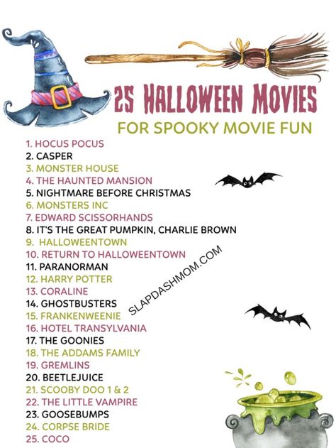 Best 25 Halloween Movies List (Family Friendly) - Slap Dash Mom Family Halloween Movies, Family Friendly Halloween Movies, Halloween Movies List, Best Halloween Movies, It's The Great Pumpkin, Creepy Halloween Decorations, Spooky Movies, Monster House, Movies List