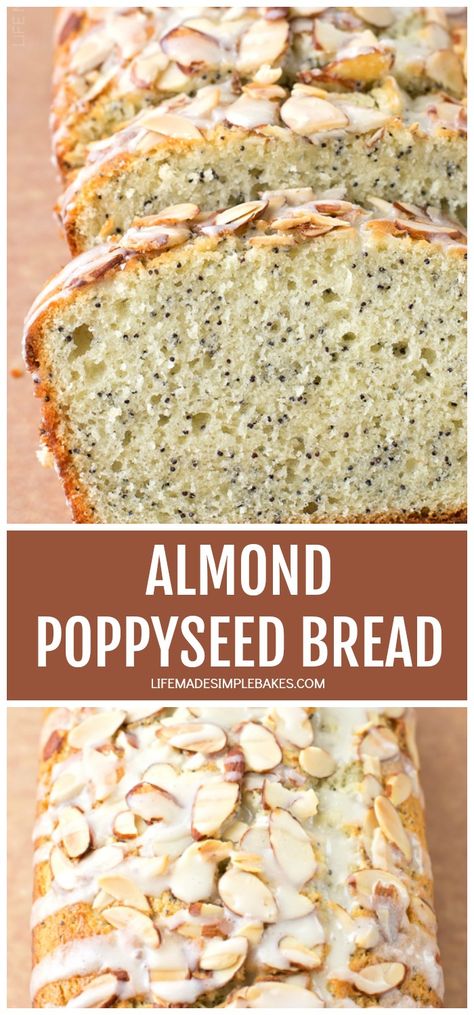 We love this moist and delicious almond poppy seed quick bread! Its got a crunchy topping with a sweet vanilla glaze #almondpoppyseedbread #almond #quickbread #easybread #bread Almond Poppy Seed Bread, Poppy Seed Bread, Lemon Poppyseed Bread, Almond Bread, Seed Bread, Vanilla Glaze, Simply Irresistible, Quick Bread Recipes, Easy Bread