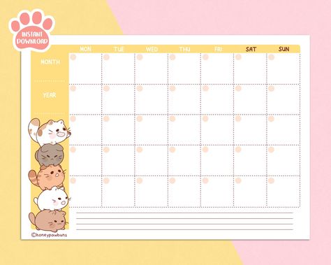 Monthly Calendar PDF Cat Tower, Digital Download Kawaii Undated Monthly Planner With Cute Chubby Kittens colorfulplanner #weeklymealplannerideas #onplanners #templates🍳. Planner Monthly Layout, Digital Monthly Planner, Undated Monthly Calendar, Interactive Calendar, Undated Monthly Planner, Cat Calendar, Unique Planner, Monthly Planner Template, Ultimate Planner