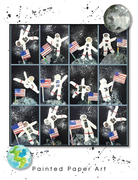 Space Crafts Preschool, Painted Paper Art, Space Art Projects, Space Lessons, Space Preschool, Outer Space Art, Space Activities, Astronaut Art, Space Painting