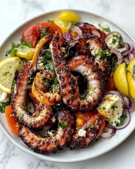 RecipeTin | WOULD YOU EAT THIS SIMPLE GREEK GRILLED OCTOPUS 🐙🍋🔥 | Facebook Grilled Octopus Recipe, 4 Week Meal Plan, Octopus Recipe, Cooking With Shereen, Eggs Salad, Mexico Recipes, Octopus Recipes, Pasta Macaroni, Holiday Food Ideas