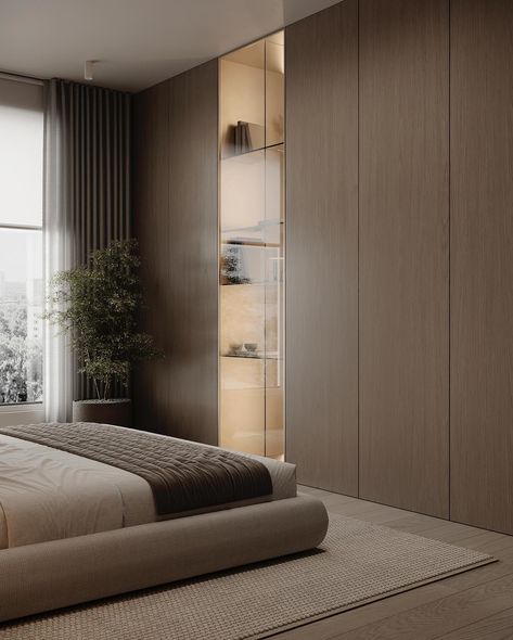 Aeteam.design | An atmosphere of peace and serenity in one of our latest creations - a peacefull, beige flat in Warsaw, Poland. Two warm lamps cast a soft… | Instagram Beige Wood Bedroom, Warm Lamps, Peace And Serenity, Warm Bedroom, Beige Flats, Beige Bedroom, Bedroom Wardrobe, Wood Bedroom, Warsaw Poland