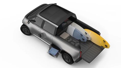 An Overhead View of the Miniature Electric Telo Truck Mini Cooper 4 Door, Ev Truck, Electric Pickup Truck, Green Transportation, Eight Passengers, Electric Pickup, Transportation Technology, Electric Truck, Autonomous Vehicle