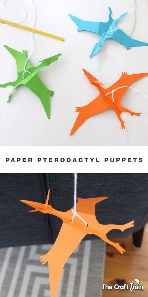 Paper pterodactyl puppets with printable template. Great for pretend play. Fun kids craft. Dino Craft, Dinosaur Puppet, Dinosaur Themed Birthday Party, Folding Origami, Dinosaur Activities, Dinosaur Crafts, Dino Birthday, Dino Party, Dinosaur Theme