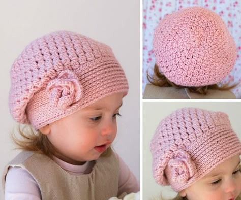 Rose beret 600px | Down Grapevine Lane | Flickr Crochet Baby Cap, Pola Topi, Crochet Baby Hat Patterns, Baby Rosa, Baby Hat Patterns, Crocheted Hat, Crochet Hat Free, Pola Amigurumi, Cap Patterns