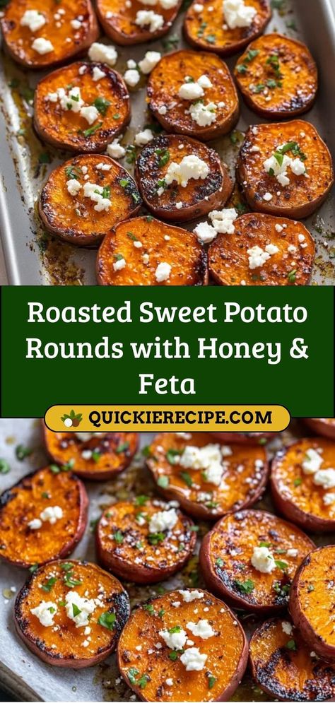 Sweet, savory, and bursting with flavor, these Roasted Sweet Potato Rounds with Honey & Feta are a simple and delicious side dish. The perfect balance of sweet, salty, and tangy! Ingredients: 2 large sweet potatoes, sliced into rounds 1/4 cup honey 1/4 cup crumbled feta cheese 1 tbsp olive oil A sweet and savory side dish that’s sure to impress Honey Feta, Potato Recipes Healthy, Sweet Potato Rounds, Potato Rounds, Sweet Potato Dinner, Sweet Potato Side Dish, Sweet Potato Sides, Sweet Potato Recipes Healthy, Sweet Potato Slices