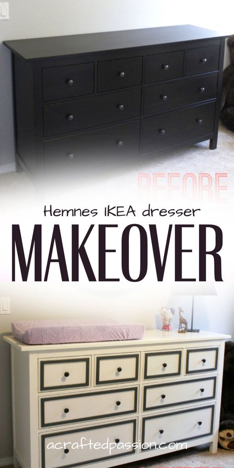 This Hemnes IKEA dresser makeover has been made over to better fit a little girl’s nursery. See the full IKEA hack here! Refurbished Ikea Dresser, Ikea Koppang Dresser, Hemnes Ikea, Ikea Dresser Makeover, Hemnes Dresser, Painting Ikea Furniture, Ikea Makeover, Painted Night Stands, Ikea Dresser