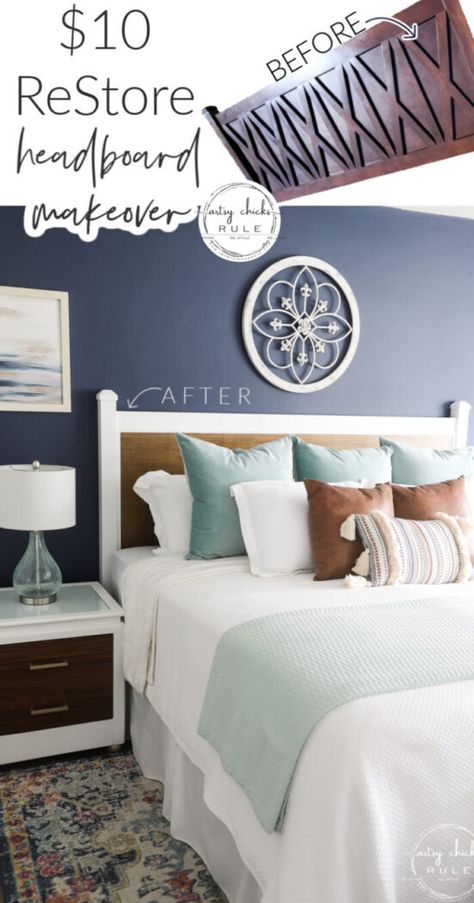 Headboard Refinish Ideas, Headboard Redo, Mission Style Beds, Pretty Headboard, Headboard Makeover, Bed Makeover, Furniture Redos, Paint Color Inspiration, Fabric Headboard