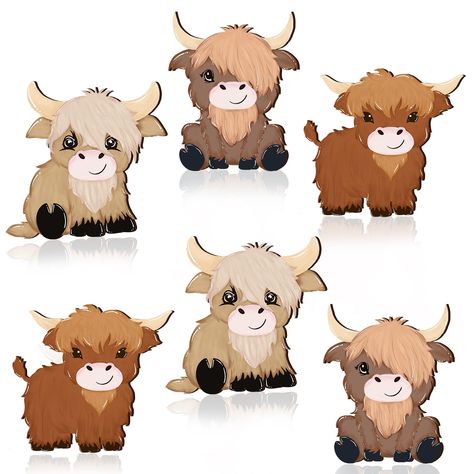 PRICES MAY VARY. Set of 6 Highland Cow Wall Art: highland cow wall decor can create a warm and cozy atmosphere in any room and is a fun way to incorporate traditional Scottish elements into a space; In addition to being a decoration, these wall signs can also be applied as a gift for a pregnant woman and new mother, friend, or colleague who is moving to a new house Size For Easy Hanging: measuring approximately 12 x 12 inches, each highland cattle sign is a versatile piece that can be adorned in Cute Highland Cow Cartoon, Highland Cow Nursery Theme, Highland Cow Nursery, Cow Wall Decor, Cow Cookies, Cow Nursery, Western Wall Decor, Boy Girl Bedroom, Wooden Wall Signs