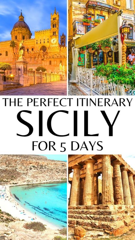 Collage of images from Sicily Italy. Clockwise from top left: Palermo cathedral, Sicilian Cafe, Temple of Concordia in Agrigento, beach in Sicily. Italy Travel Itinerary, Sicily Itinerary, Southern Italy Travel, Italy Travel Outfit, Italy Trip Planning, Catania Sicily, Visit Sicily, Sicily Travel, Italy Destinations