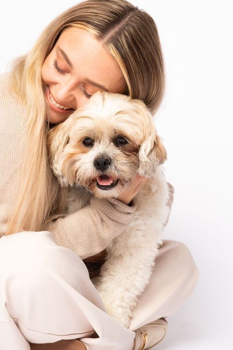 Dog Editorial Photography, Dog And Owner Portraits, Headshot With Dog, Pet Photoshoot Studio, Studio Dog Photography, Dog Studio Photoshoot, Mom And Dog Photoshoot, Pet And Owner Photography, Dog Studio Photography