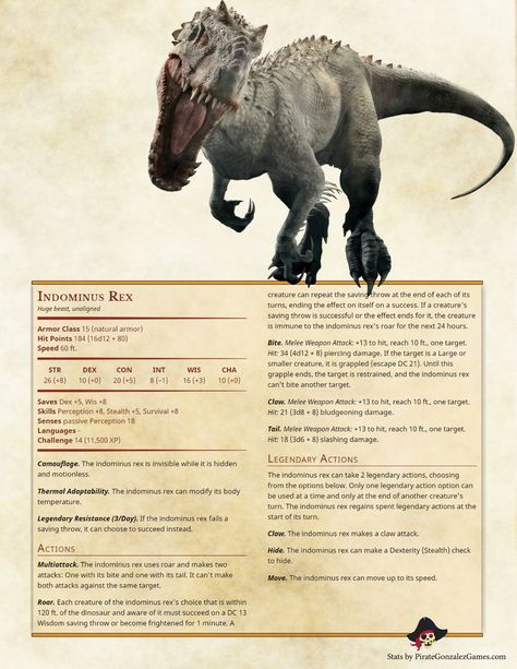 Indominus Rex Dungeons And Dragons Dinosaurs, Dnd Dinosaurs, Monster Books, Dnd Stats, Dnd Monster, Monster Manual, Dnd Creatures, Indominus Rex, Dungeons And Dragons 5e