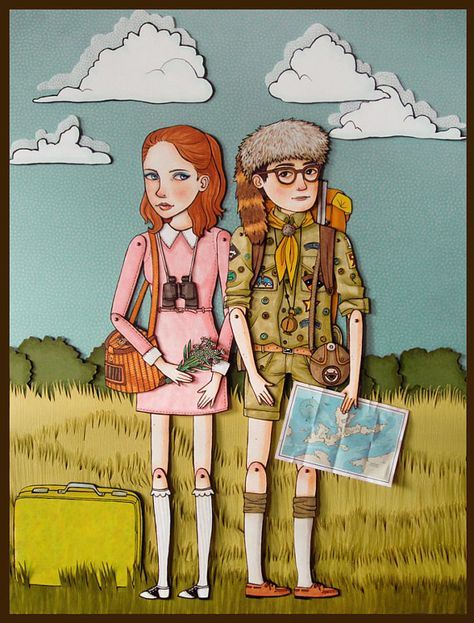 REDUCED! OOAK Paper Doll Portrait: Moonrise Kingdom's Sam & Suzy