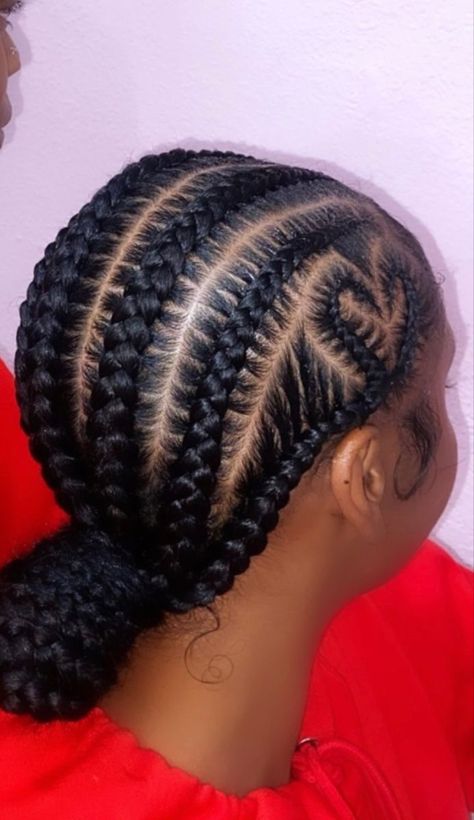 Braided Up Hairstyles Up Dos, Corn Row Braids With Heart, Easy Natural Hairstyles Braids, Cornrows With A Heart On The Side, Straight Back With A Heart, Cornrows Going Back Into A Bun, Cute Easy Cornrow Hairstyles, Medium Length Cornrow Hairstyles, Cornrow Braids With Heart