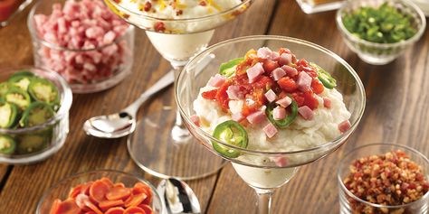 Hormel | Recipes Potato Bar Party, Mashed Potato Bar, Barbeque Pork, Mash Potato, Hormel Recipes, Potato Bar, Martini Bar, Reception Food, Shredded Pork