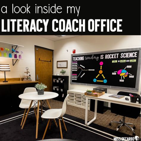 Teachers Office Ideas, Literacy Coach Office, Instructional Coach Office, Assistant Principal Office, Instructional Coaching Tools, Teachers Office Decor, Coach Office, Principal Office Decor, Reading Bulletin Board