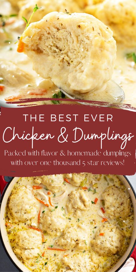 This homemade Chicken and Dumplings recipe makes creamy soup loaded with big fluffy dumplings made from scratch. An easy and cozy recipe! #dumplings #soup #chickensoup Best Ever Chicken, Chicken Dumplings Recipe, Chicken And Dumplings Recipe, Homemade Chicken And Dumplings, Chicken Dumplings, Homemade Dumplings, Avocado Dip, Dumplings For Soup, Dumplings Recipe