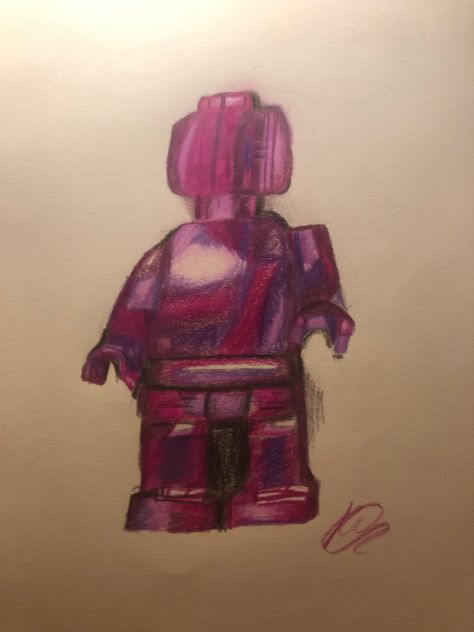 This drawing is a shiny purple Lego figure, it was drawn with coloured pencils and HB pencils. Colour Value, Drawing Legs, Lego Man, Lego Figures, Colour Pencil, One Colour, Coloured Pencils, Color Pencil Drawing, Realistic Drawings