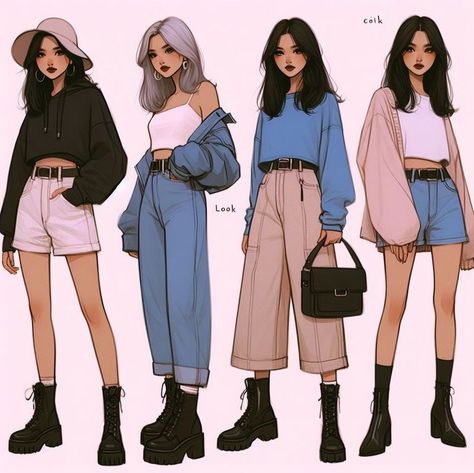 Art Outfits - Fandom outfits Cute outfits Friend outfits Cute fashion Aesthetic fashion Character outfits Anime Convention Outfits Casual, Anime Clothes Drawing, Fashion Illustration Casual, Casual Outfits Drawing, Anime Outfits Casual, Clothes Drawing Reference, Short Bleached Hair, Fashion Character, Clothes Drawing