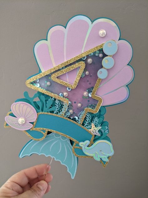 3d Cake Toppers Diy, Diy Cake Topper Birthday, Cricut Cake, Mermaid Birthday Party Decorations, Mermaid Theme Birthday Party, 3d Cake Toppers, Mermaid Cake Topper, Idee Cricut, Mermaid Party Decorations