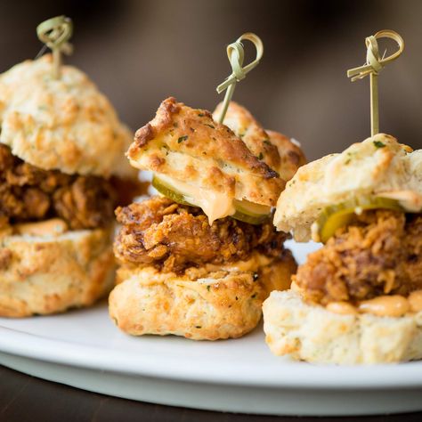 Fried chicken and biscuits in Atlanta Pretzels And Cheese, Bar Snacks, Atlanta Restaurants, Gastro Pubs, Chicken And Biscuits, Cheese Puffs, Best Bar, Bar Food, Fredericksburg Va