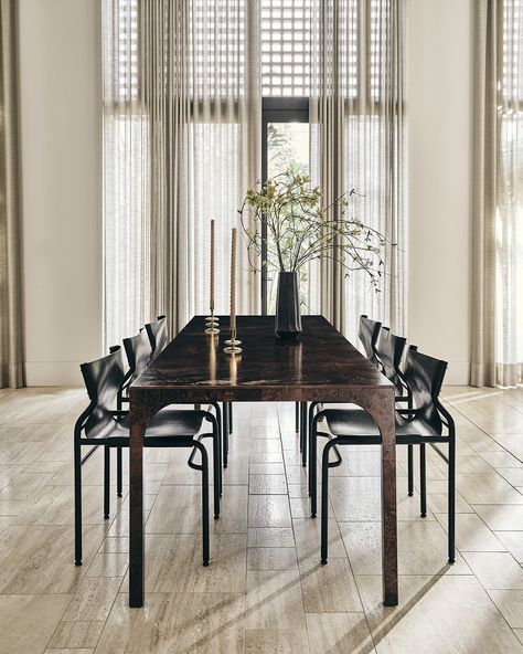 CB2 on Instagram: “Permission to change your dining chairs with your mood. Our set savings makes it even easier. Link in bio to shop all dining.” Wood Table Black Chairs Modern, Cb2 Dining Room, Rh Dining Room, Lacquered Table, Italy Table, Black Metal Dining Chairs, Burled Wood Table, Walnut Wood Dining Table, Restoration Hardware Dining