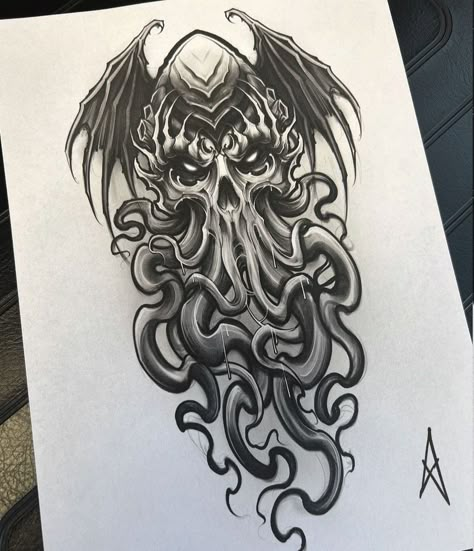 Traditional Nautical Tattoo, Cthulhu Tattoo, Octopus Tattoo Design, Wicked Tattoos, Japan Tattoo Design, Chest Piece Tattoos, Creepy Tattoos, Sketch Tattoo Design, Tattoo Care