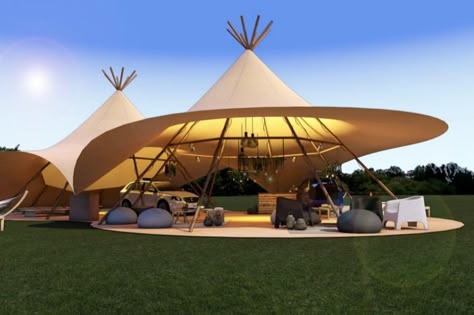 Volvo reveals summer festival activations Teepee House Design, Wilderness Festival, Tent Structure, Camp Brand, Tipi Tent, Brand Activation, Bamboo Architecture, Tent Design, Luxury Tents