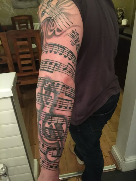 Music Staff Tattoo, Sheet Music Tattoo, Music Tattoo Sleeves, Music Notes Tattoo, Only Music, Christian Sleeve Tattoo, Girls With Sleeve Tattoos, Music Tattoo Designs, Omerta Tattoo