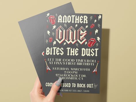 Rock And Roll First Birthday Invitations, Rock N One Birthday, One Rocks Invitation, 40th Birthday Rock Theme, Rock And Roll Themed First Birthday, Wild One Rock Birthday, One Rocks First Birthday Invitations, Rock And Roll 60th Birthday Party, Rocking One Birthday Theme