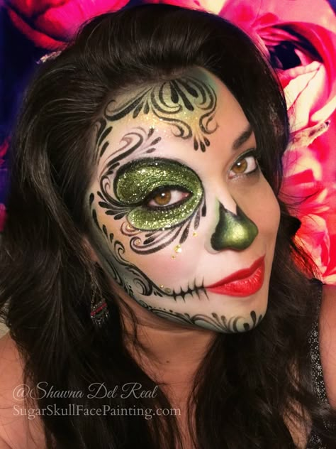 Makeup, beauty, face painting, body painting, reviews, tutorials and more! Katrina Face Painting, Colorful Sugar Skull Makeup, Day Of The Dead Face Paint, Sugarskulls Makeup, Half Sugar Skull Makeup, Katrina Makeup, Makeup Looks Drawing, Face Paint Halloween, Sugar Skull Makeup Tutorial