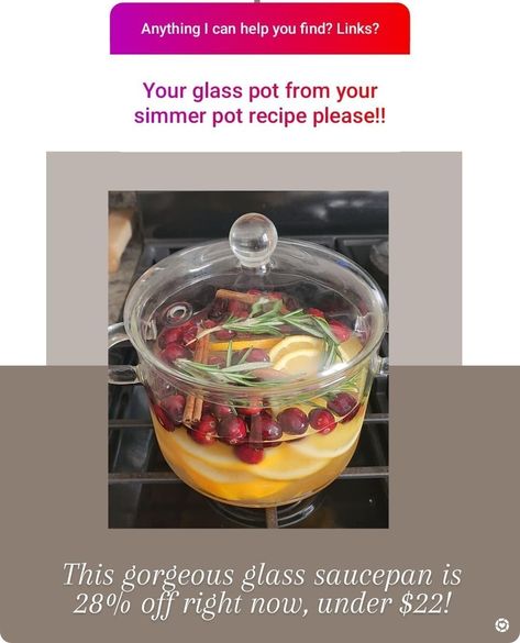 Clear Glass Simmer Pot, Glass Simmer Pot, Simmer Pot Recipes, Living Room And Kitchen Design, Glass Pan, Simmer Pot, Amazon Black Friday, Pot Ideas, Sauce Pan