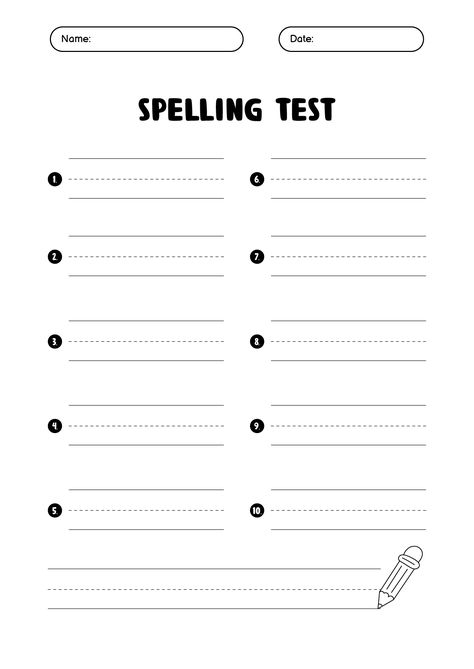 First Grade Spelling Worksheets, Spelling Test Template, 1st Grade Spelling, Test For Kids, Spelling Test, Spelling Worksheets, Spelling Practice, Grade Spelling, Spelling Lists