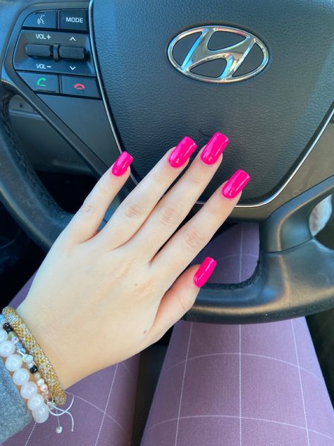 need inspo for your next nail appointment this spring and summer? try these hot pink nails!! Hot Pink Nails Medium Length, Pink Monochromatic Nails, Square Nails Hot Pink, Plain Hot Pink Nails, Hot Pink French Tips Square, Bright Nail Color Ideas, Square Hot Pink Nails, Hot Pink Square Acrylic Nails, Nail Inspo Hot Pink