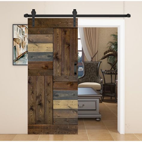 Mr. Wood Paneled Wood Barn Door with Installation Hardware Kit & Reviews | Wayfair Pine Barn Door, Modern Rustic Interior Design, Rustic Barn Doors, Rolling Doors, Designing A Room, Double Sliding Barn Doors, Rustic Interior Design, Children's Bedroom Ideas, Diy Sliding Barn Door