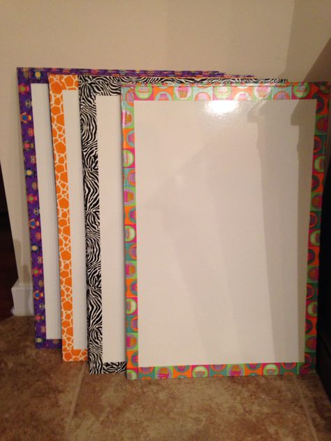 I created these 16" x 24" small white boards using one sheet of shower board that I purchased and had cut at Home Depot.  One sheet of shower board made 12 smaller white boards. I put colorful duct tape around the edges of each. These are great for small group activities and allow your students to share their ideas. (My daughter even grabbed one to hang in her room as a "reminder board"!) Small White Board, Small Whiteboard, Reminder Board, White Boards, Small Group Activities, Group Activities, Duct Tape, Small Group, White Board