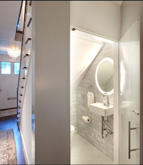 Half Bathroom Design Ideas, Half Bathroom Ideas, Half Bathroom Design, Small Half Bathrooms, Small Half Bathroom, Room Under Stairs, Small Downstairs Toilet, Bathroom Under Stairs, Under Stair