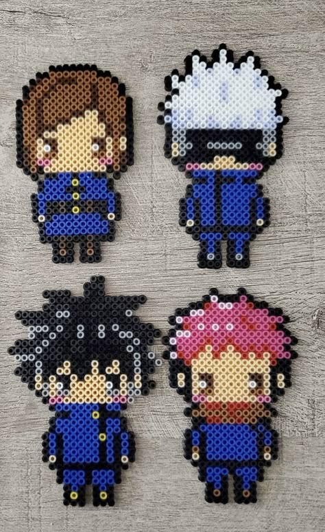 Jujutsu Kaisen Perler Bead Patterns, Anime Fuse Beads Patterns, Demon Slayer Fuse Beads, Anime Iron Beads, Gojo Satoru Perler Beads, Hama Beads Patterns Anime, Chibi Perler Bead Patterns, Anime Hama Beads Pattern, Anime Melty Beads