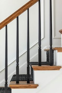 Nob Hill Renovation Reveal | Bria Hammel Interiors Entry Staircase, Black Stair Railing, Wood Railings For Stairs, Bria Hammel Interiors, Black Staircase, Bria Hammel, Black Stairs, Stair Makeover, Oak Stairs