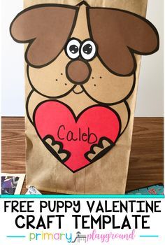 Valentine Preschool, Primary Playground, Puppy Crafts, Valentines Day Bags, Puppy Bag, Puppy Valentines, Uno Cards, Free Puppies, Valentine Craft