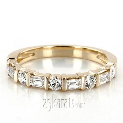 Round and Baguette Cut Bar Set Diamond Wedding Band (0.76 ct. t.w) Baguette And Round Diamond Rings, Banquette Wedding Band, Baguette And Round Wedding Band, Alternating Round And Baguette Wedding Band, Baguette And Round Diamond Wedding Band, Fine Jewelry Rings With Baguette Diamonds In Round Cut, Baguette Diamond Rings For Gift, Round Cut, Anniversary Bands For Her, Baguette Diamond Wedding Band